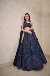 Navy blue one shoulder lehenga