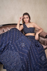 Navy blue one shoulder lehenga