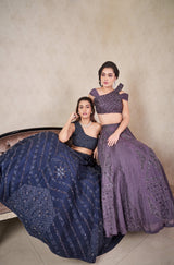 Navy blue one shoulder lehenga