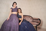 Navy blue one shoulder lehenga