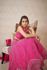 Hot pink Geometric Lehenga