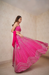 Hot pink Geometric Lehenga