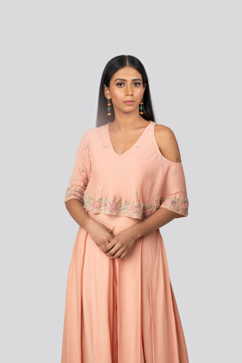 Peach Box Pleated Palazzo Pant and Top set