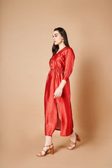 Vermillion red slit dress
