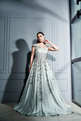 Steel Grey Crystals Ball Gown